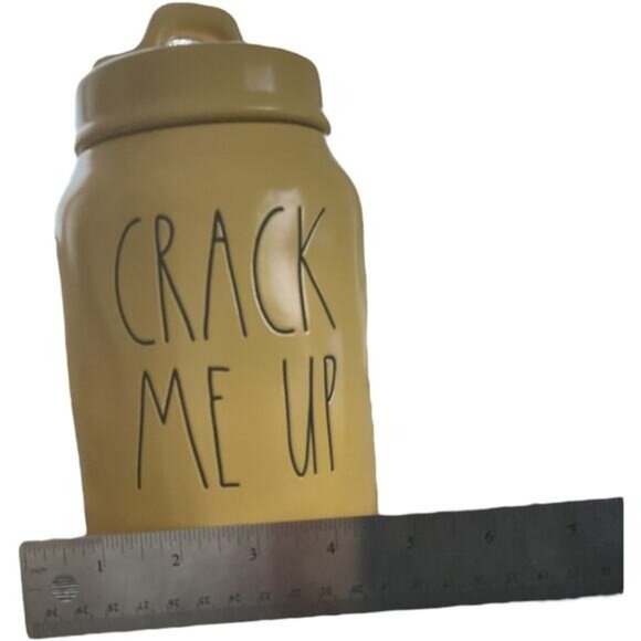 Rae Dunn Artisan Collection Ceramic "Crack Me Up" Yellow Canister With Lid 8" - Picture 6 of 6